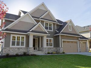 A beautiful suburban American home on a sunny day